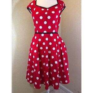Disney Parks Authentic Red Polka Dot Dress With Black Trim